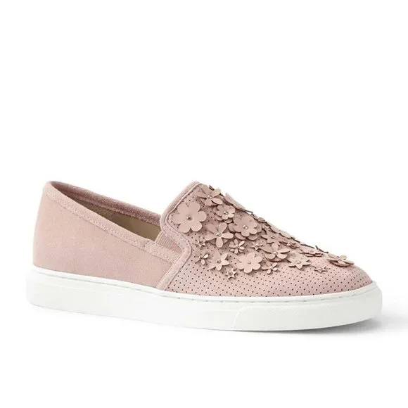 Land's End NEW Platform Flats Perf Suede Floral Stud Sneakers Shoes Women's 10 - Picture 1 of 8